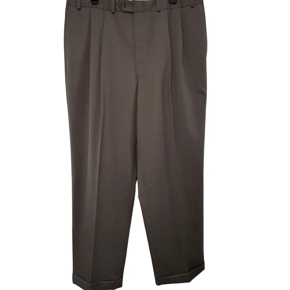 Lauren Ralph Lauren Dress Pants Mens 36x32 Olive Taupe Wool Pleated Cuffed